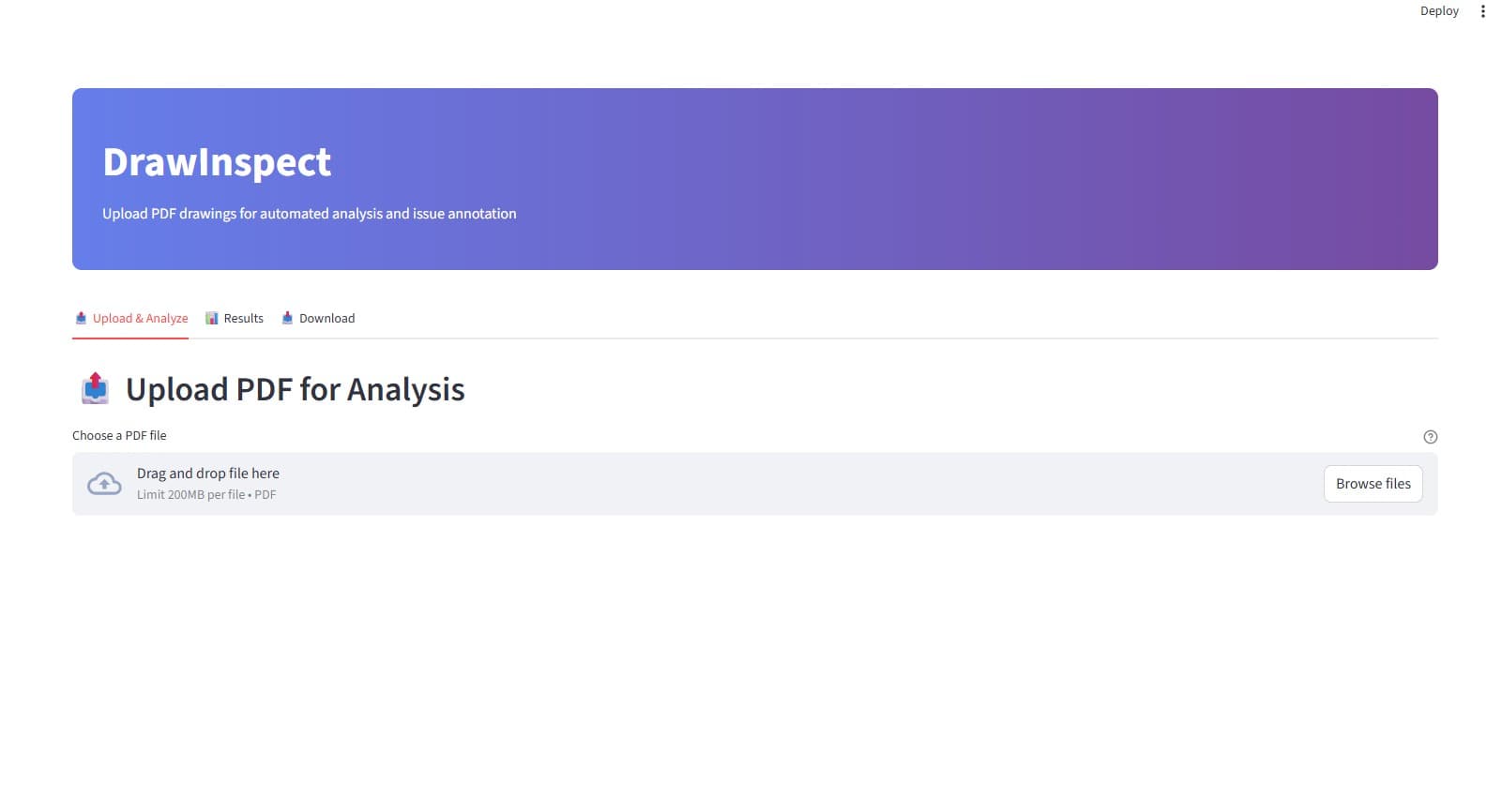 DrawInspect interface showing compliance analysis and design suggestions